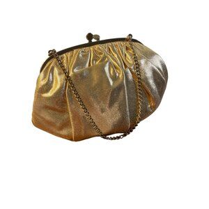 Ingber Gold Lame Small Evening Bag Purse Snap Closure